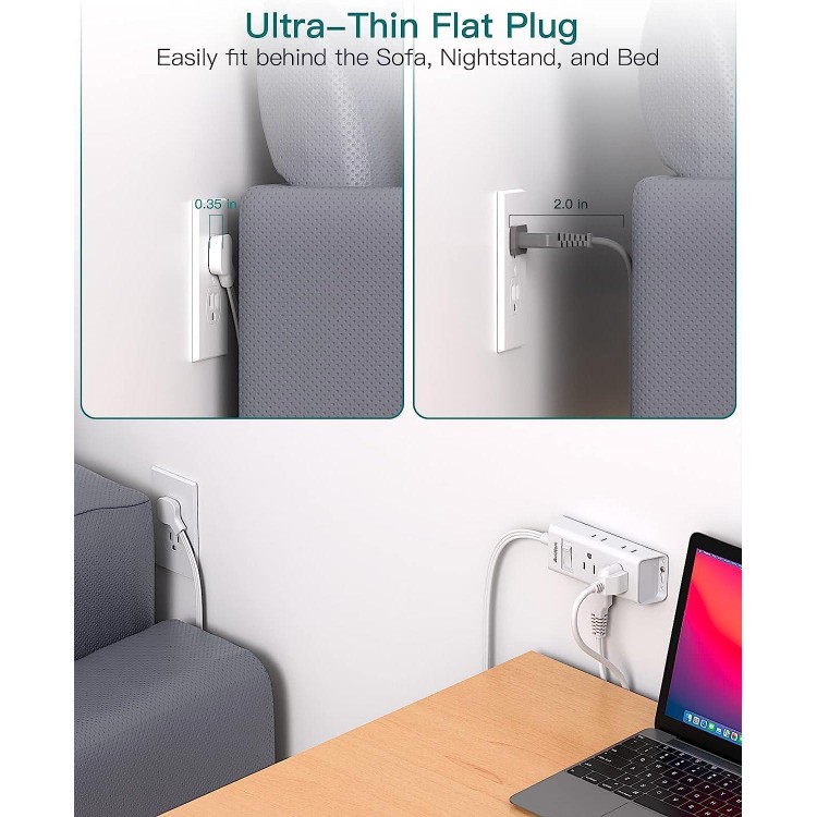 Cruise Essentials - Flat Plug Power Strip, Addtam 5 ft Ultra Flat Extension Cord