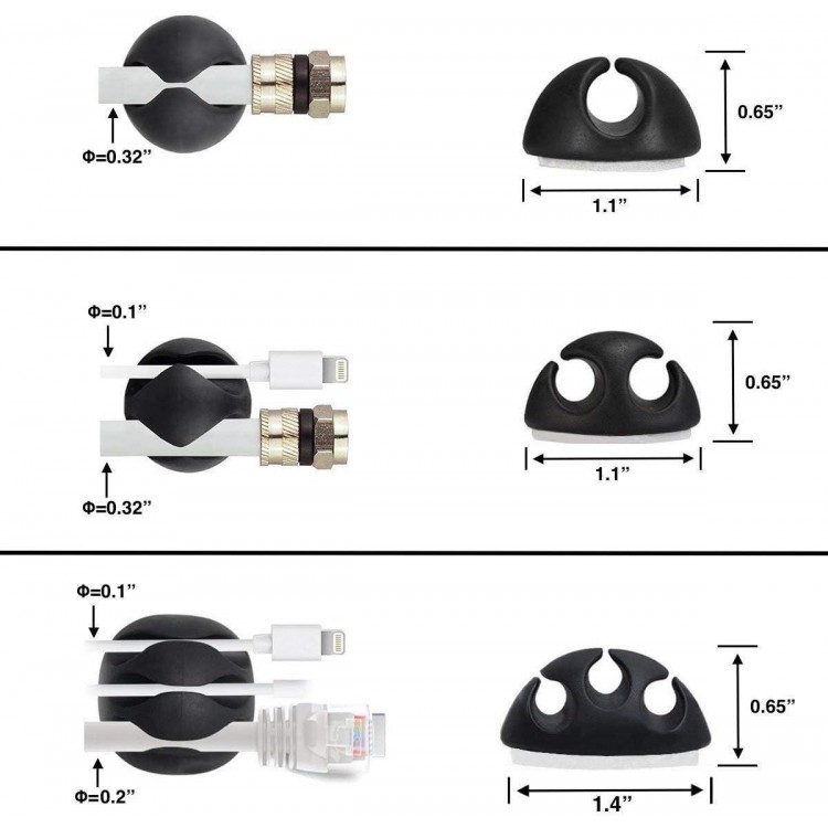 Cable Management Cable Clips, OHill 16 Pack Black Adhesive Cord Holders, Ideal Cords Management