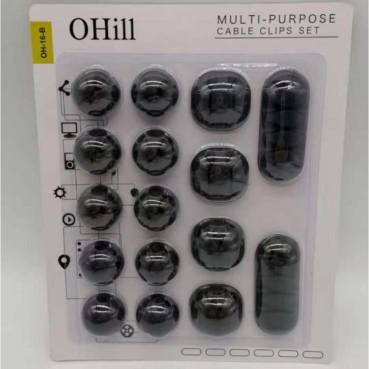 Cable Management Cable Clips, OHill 16 Pack Black Adhesive Cord Holders, Ideal Cords Management
