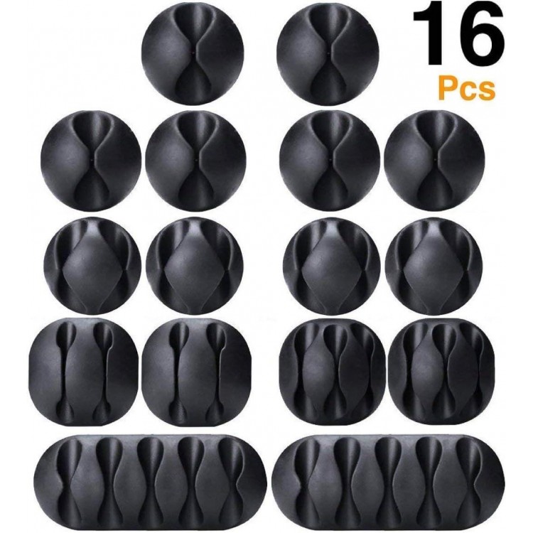 Cable Management Cable Clips, OHill 16 Pack Black Adhesive Cord Holders, Ideal Cords Management