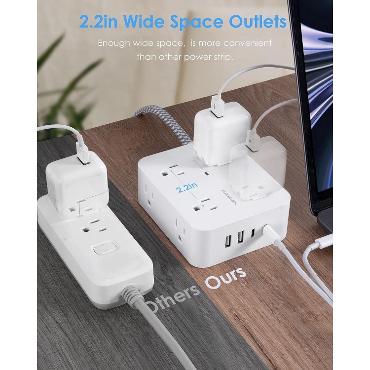 6Ft Surge Protector Power Strip with USB C, Extension Cord with 8 Wide Outlets(2.2 IN) and 4 USB Ports(2 USB C)