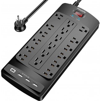 18 Outlets Surge Protector Power Strip - 8 Feet Flat Plug Heavy Duty Extension Cord