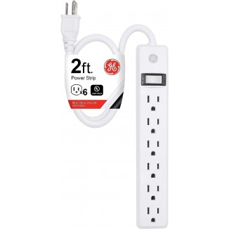 GE 6-Outlet Power Strip, 2 Ft Extension Cord, Heavy Duty Plug, Grounded, Integrated Circuit Breaker
