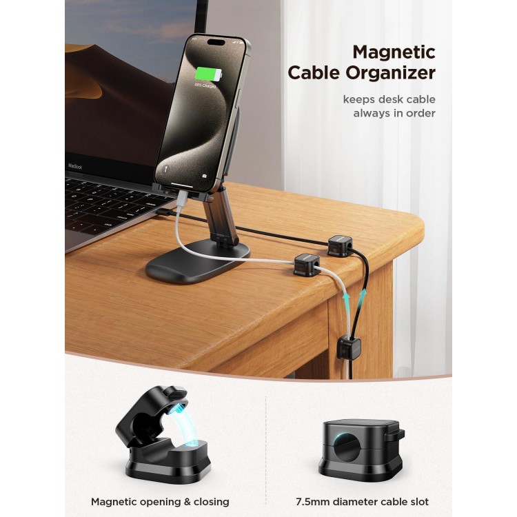 6 Pack Magnetic Cable Clips [Cable Smooth Adjustable] Cord Holder, Under Desk Cable Management