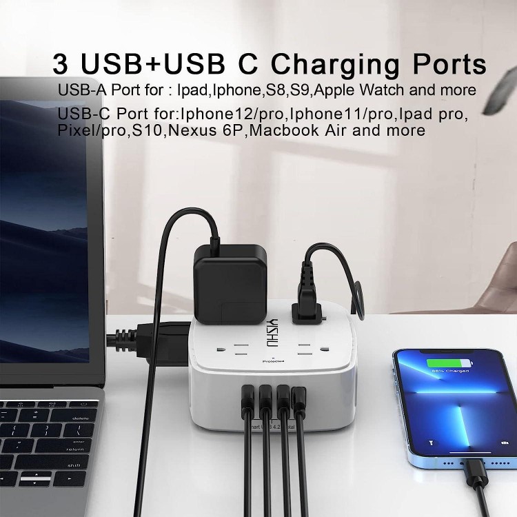 6 Ft Surge Protector Power Strip - 8 Widely Outlets with 4 USB Ports, 3 Side Outlet Extender