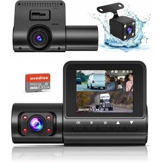 Dash Cam Front and Rear - 4K Full HD 3 Channe Dash Camera for Car with Night Vision and Free 32GB SD Card