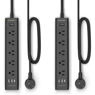 2 Pack Power Strip Surge Protector - 5 Widely Spaced Outlets 3 USB Ports(1 USB C Port), 1250W/10A