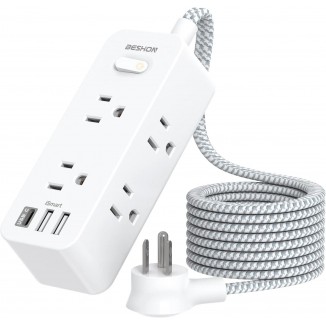 BESHON Power Strip Surge Protector, 5Ft Extension Cord, 6 Outlets with 3 USB Ports(1 USB C Outlet)