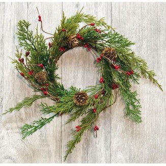 Artificial Realistic-Looking Cedar Wreath Candle Ring Mini Wreath Accent
