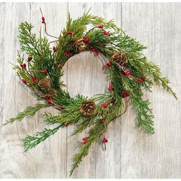 Artificial Realistic-Looking Cedar Wreath Candle Ring Mini Wreath Accent