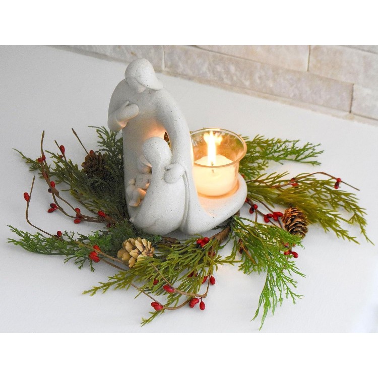 Artificial Realistic-Looking Cedar Wreath Candle Ring Mini Wreath Accent