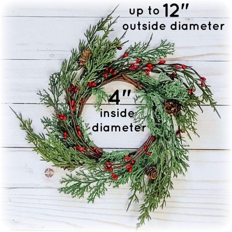 Artificial Realistic-Looking Cedar Wreath Candle Ring Mini Wreath Accent