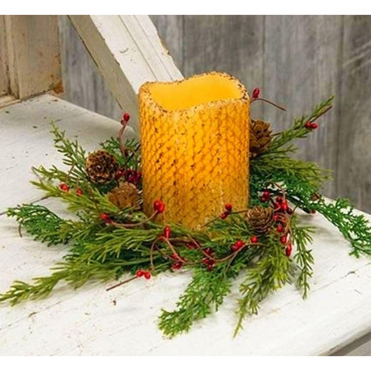 Artificial Realistic-Looking Cedar Wreath Candle Ring Mini Wreath Accent