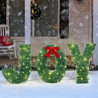 ATDAWN Outdoor Joy Christmas Decoration, Lighted Joy Yard Display Set