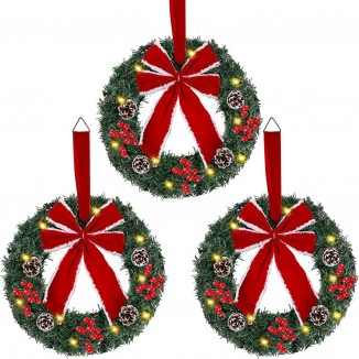 Hausse Set of 3 Christmas Wreaths, Lighted Artificial Christmas Wreath