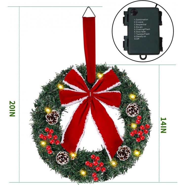Hausse Set of 3 Christmas Wreaths, Lighted Artificial Christmas Wreath