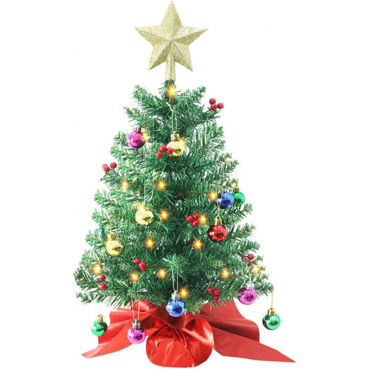 Liecho 24 Inch Tabletop Christmas Tree - Artificial Mini Pine with LED Lights