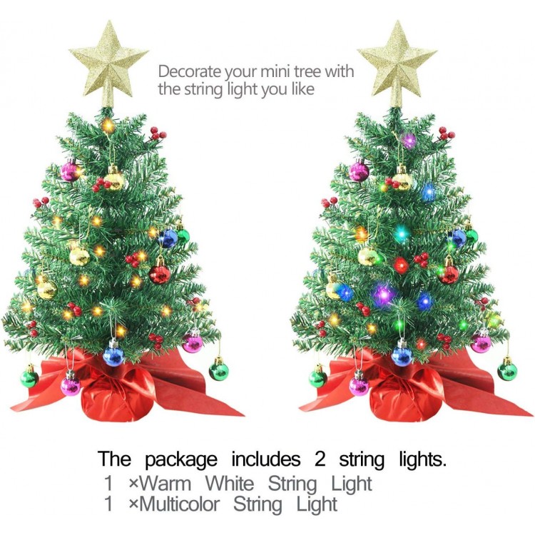 Liecho 24 Inch Tabletop Christmas Tree - Artificial Mini Pine with LED Lights