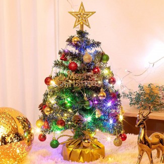 XmasExp Tabletop Mini Christmas Tree Set - DIY Decorations with LED Lights