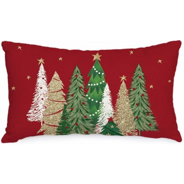 AACORS Christmas Pillow Cover Colorful Christmas Tree Stars Decoration