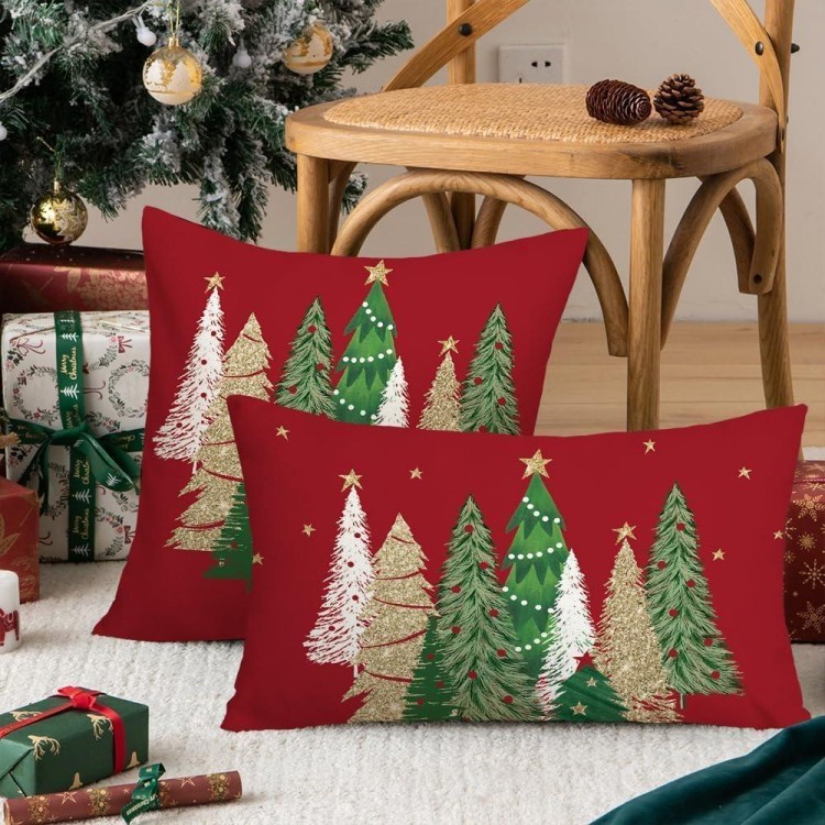 AACORS Christmas Pillow Cover Colorful Christmas Tree Stars Decoration