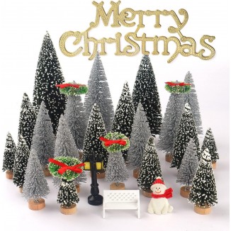 UNIPRIMEBBQ Mini Christmas Tree, Small Pine Tree with Wooden Base