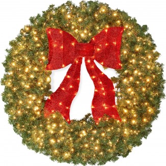Artificial Pre-Lit Fir Christmas Wreath Holiday Accent Decoration
