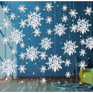 24PCS Snowflake Christmas Decorations - 3D Large White Paper Snowflakes