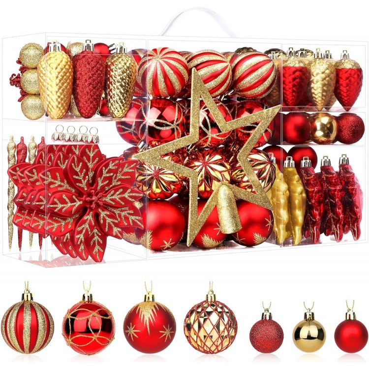 Christmas Balls Ornaments Set, Shatterproof Plastic Decorative Baubles