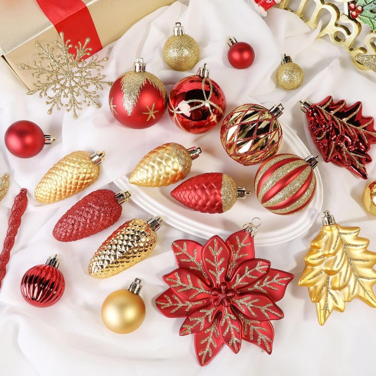 Christmas Balls Ornaments Set, Shatterproof Plastic Decorative Baubles