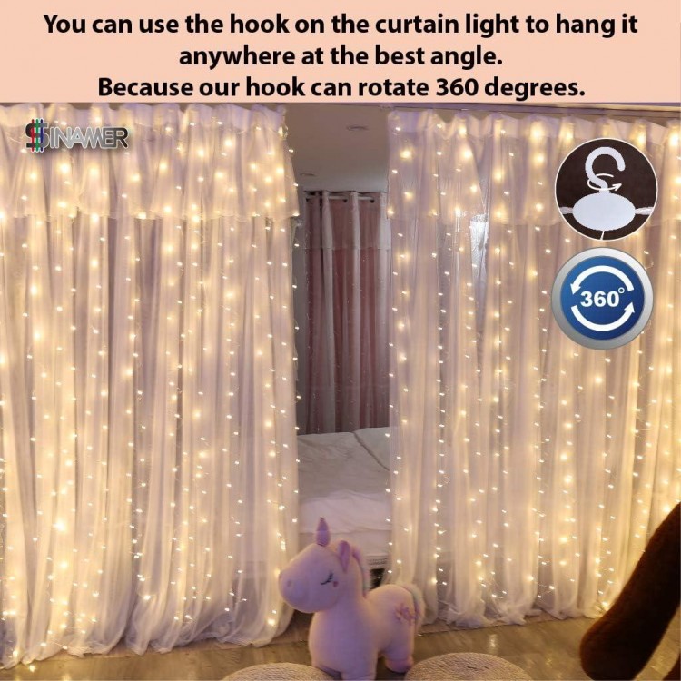 SINAMER Curtain Light - 300 LED Fairy String, 9.8ft x 9.8ft, Remote Control