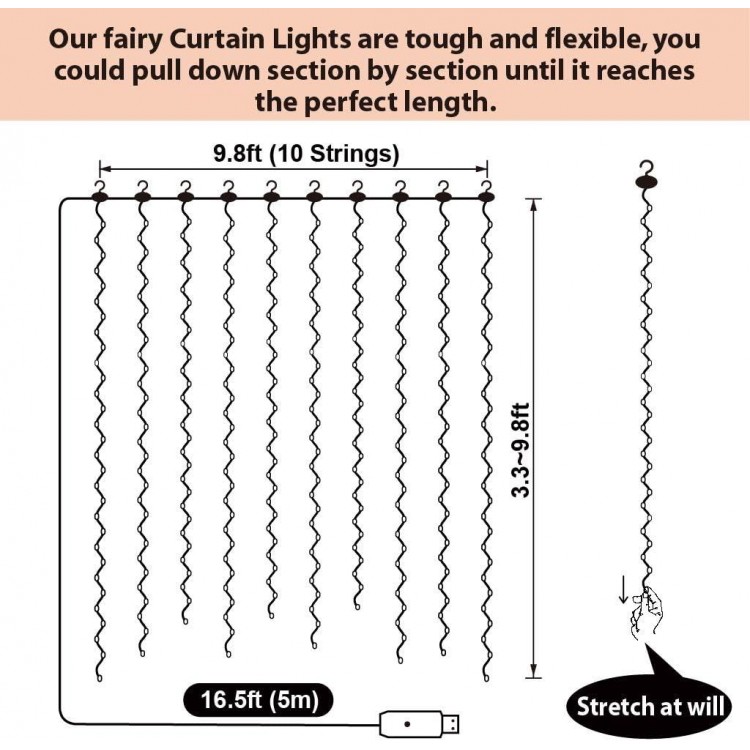 SINAMER Curtain Light - 300 LED Fairy String, 9.8ft x 9.8ft, Remote Control
