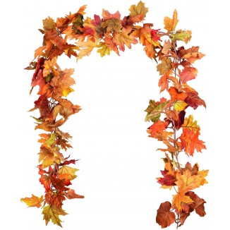 DearHouse 2 Pack Fall Garland Maple Leaf, Artificial Autumn Foliage