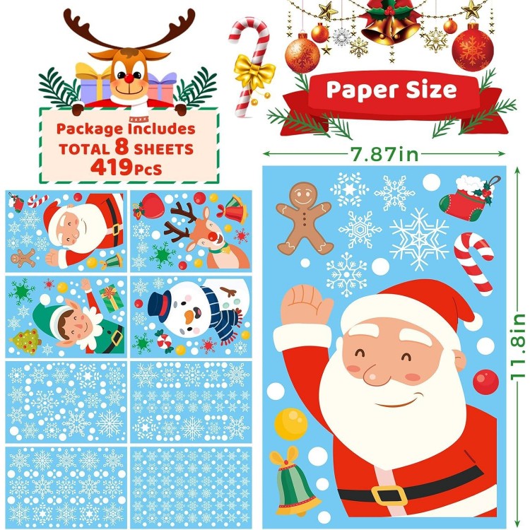 Christmas Window Cling Stickers,for Glass and Indoor Christmas Decor