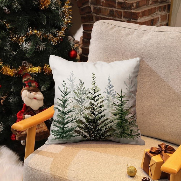 DFXSZ Christmas Pillow Covers Watercolor Christmas Tree Throw Pillows