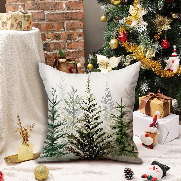 DFXSZ Christmas Pillow Covers Watercolor Christmas Tree Throw Pillows