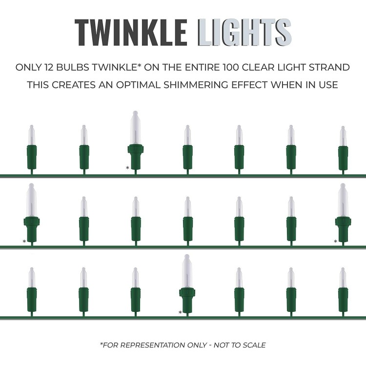 612 Vermont 100 Clear Twinkle Christmas Lights - 12 Twinkling Lights