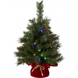 National Tree Company Pre-lit Artificial Mini Christmas Tree | Includes Multi-Color LED Lights and Cloth Bag Base | Majestic Fir - 2 ft