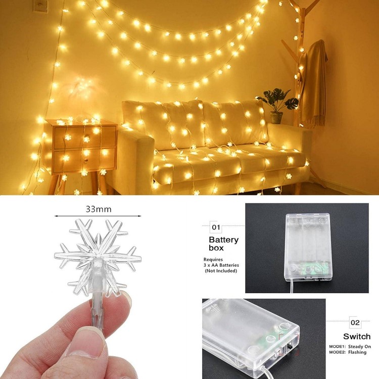 CESOF Christmas Lights - 20 Ft 40 LED Snowflake String Lights Battery Operated