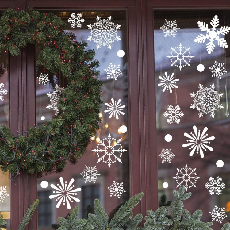 238 PCS Christmas Snowflake Window Clings Decorations, Window Stickers Decal