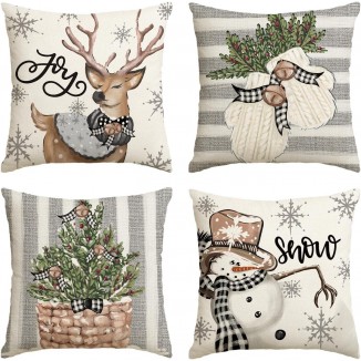 AVOIN Christmas Snowman Reindeer Gloves Pillow Covers,for Sofa Couch Decoration