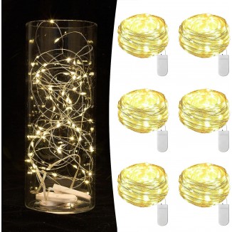 6 Pack Fairy Lights Battery Operated - 7ft Silver Wire Lights for DIY Decorations