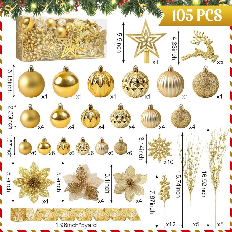 Christmas Tree Decorations Set, Assorted Shatterproof Christmas Ball