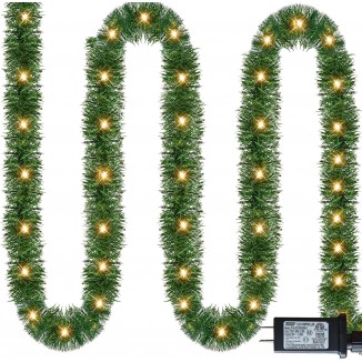 NEROSUN 50FT Pre-lit Christmas Green Garland， Indoor/Outdoor Decor