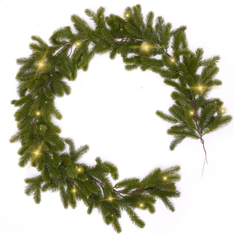 6FT Christmas Garland PARTY JOY - Pine Garland with LED Lights String and Decoration