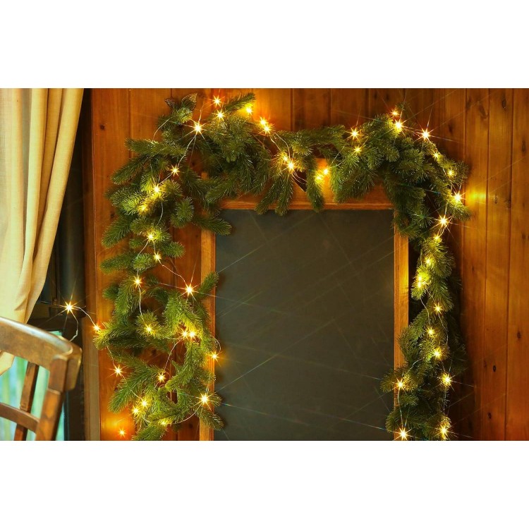 6FT Christmas Garland PARTY JOY - Pine Garland with LED Lights String and Decoration