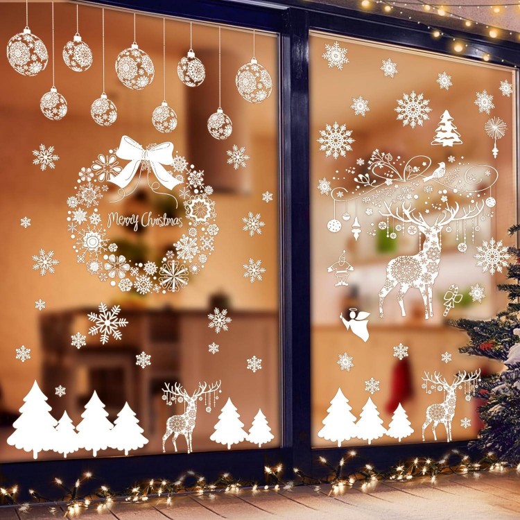 Christmas Window Clings, Reindeer Xmas Decor Stickers for Indoor Decoration