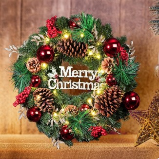 Outdoor Lighted Christmas Wreath for Front Door, Party Decorations