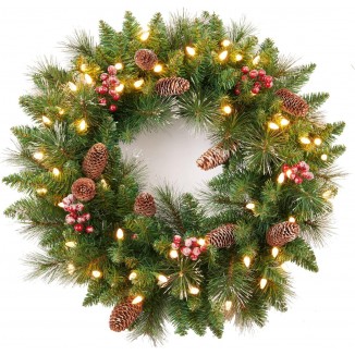 Artificial Pre-Lit Christmas Wreath, Holiday Decoration for Front Door