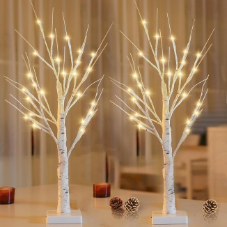 Lighted Birch Trees For Home Decor - With Timer Function